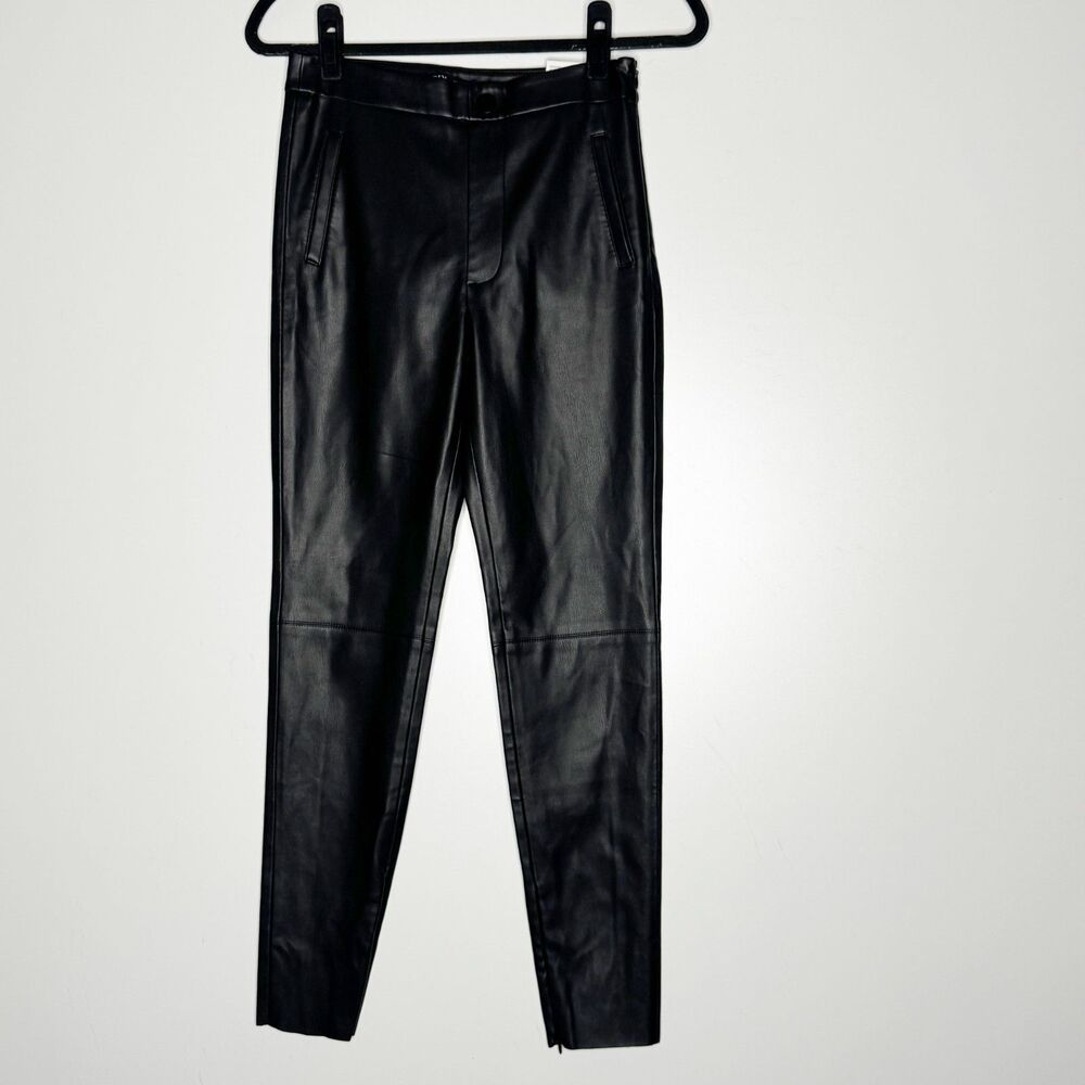 New Zara Faux Leather High Rise Zip Hem Leggings Black Women's Size Small